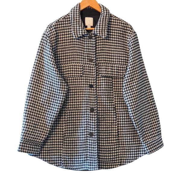 Joie Houndstooth Button Down Women's Boho Casual Shacket Black White Size 1X - Picture 5 of 16